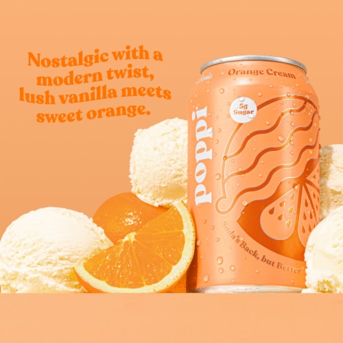 Poppi Orange Cream Prebiotic Soda Can Perspective: left