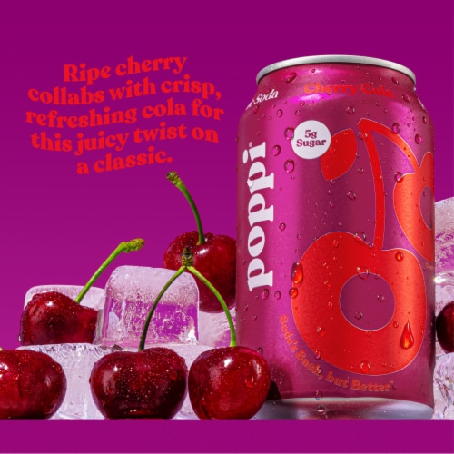 Poppi Cherry Cola Prebiotic Soda Can Perspective: left
