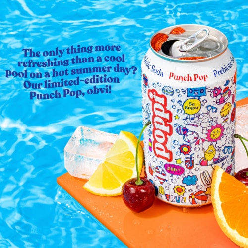 Poppi Punch Pop Prebiotic Soda Cans Perspective: left