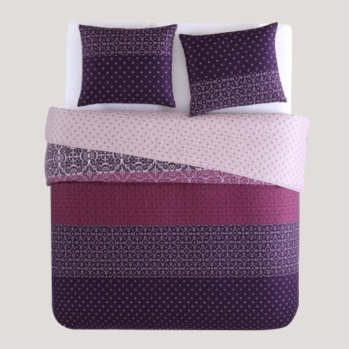 Bebejan Cordon Purple 100% Cotton 230 Thread Count 3-Piece Reversible Quilt Set Perspective: left