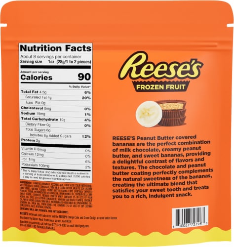 Reese's Frozen Fruit Banana Slices with Peanut Butter and Milk Chocolate Perspective: left