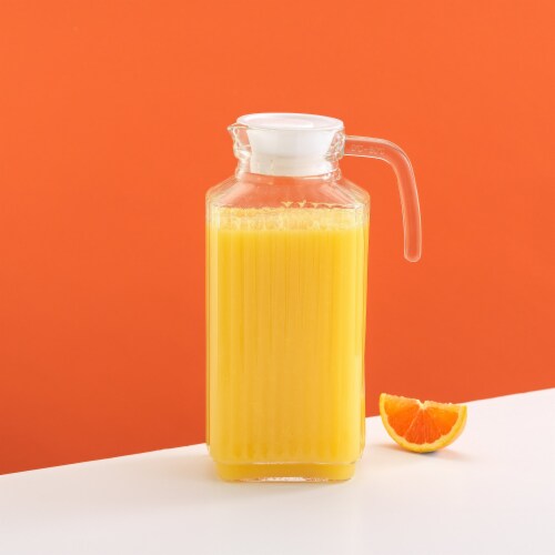 JoyJolt Beverage Serveware Glass Pitcher with Handle & 2 Lids - 60 oz Perspective: left