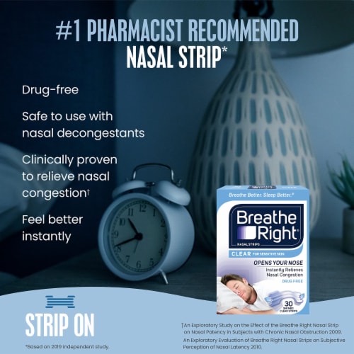 Breathe Right Original Nasal Strips Clear Sm/Med For Sensitive Skin  Drug-Free Snoring, 30 Count - Fred Meyer