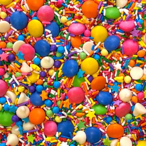 Fancy Sprinkles® Rainbow Baking Confetti with Dessert Sprinkles and Chocolate Pieces Perspective: left