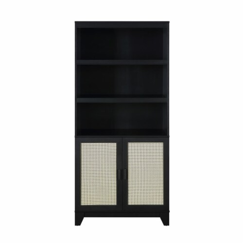Manhattan Comfort Sheridan Modern Cane Bookcase with Adjustable Shelves in Black Manhattan Comfort Sheridan Modern Cane Bookcase with Adjustable Shelves in Black