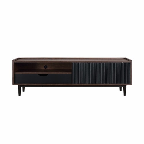 Manhattan Comfort Duane 59.25 Modern Ribbed TV Stand in Dark Brown and Navy Blue Manhattan Comfort Duane 59.25 Modern Ribbed TV Stand in Dark Brown and Navy Blue