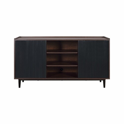 Manhattan Comfort Duane 59.05 Modern Ribbed Sideboard with Adjustable Shelves in Dark Brown and Navy Blue