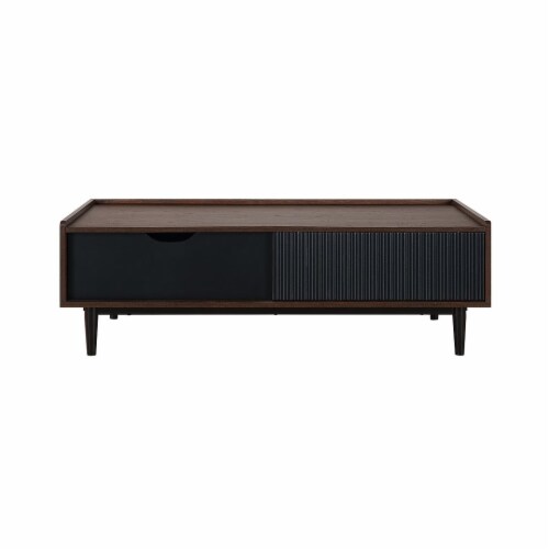 Manhattan Comfort Duane Modern Ribbed Coffee Table with Drawer and Shelf in Dark Brown and Black Manhattan Comfort Duane Modern Ribbed Coffee Table with Drawer and Shelf in Dark Brown and Black