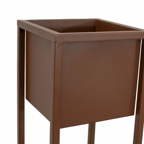 Sunnydaze Modern Simplicity 8.25 Square Planters - 19.75 H and 27 H - Brown Perspective: left