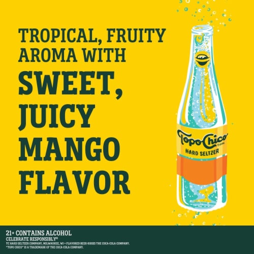 Topo Chico Hard Seltzer Tropical MangoMalt Based Perspective: left