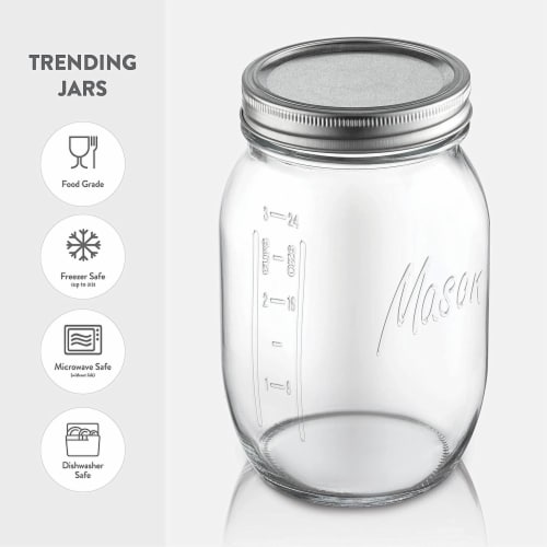 Paksh Novelty Wide Mouth 32 Oz Quart Canning Mason Jars w/Rings & Lids, 12 Pack Perspective: left
