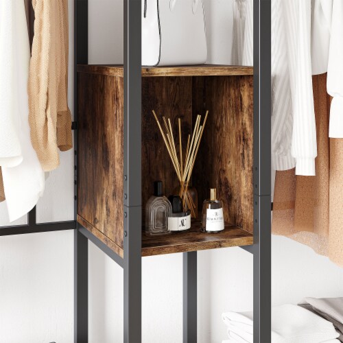 Bestier Metal Freestand Wardrobe w Wood Shelves Color Changing