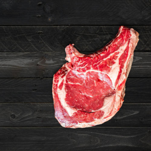 FeedingU Kosher Bone-In Ribeye Steak, 4 Steaks, 1-1.5 lbs per Steak. Trimmed, Sealed, Perspective: left