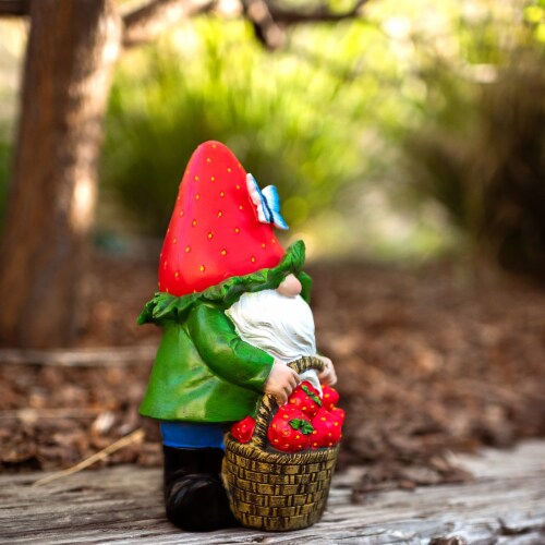 VP Home Strawberry Gnome Solar Powered LED Outdoor Decor Garden Light Perspective: left