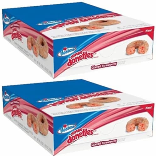 Glazed Strawberry Jumbo Donettes by Hostess | 6 Count Box | Pack of 2 (24 Total Donuts) Perspective: left