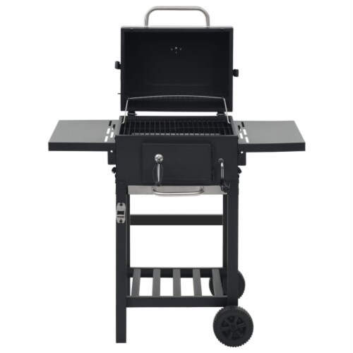 vidaXL Charcoal-Fueled BBQ Grill with Bottom Shelf Black Perspective: left