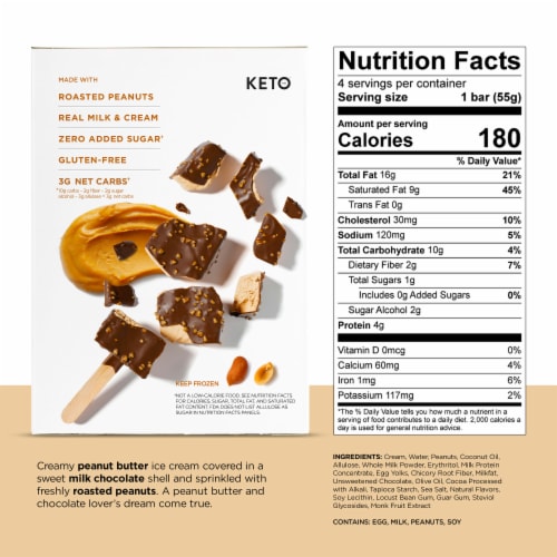 Keto Zero Added Sugar Peanut Butter Caramel Ice Cream Bars 4pk, 2.75 fl oz Bars Perspective: left