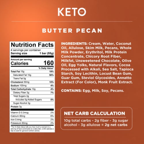 Keto Zero Added Sugar Butter Pecan Ice Cream Bars 4pk 2.75 fl oz Bars Perspective: left