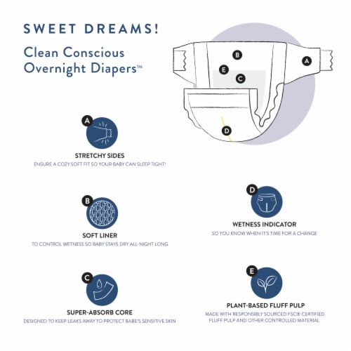 The Honest Company Clean Conscious™ Overnight Diapers Cozy Cloud + Star Signs Size 6 Perspective: left