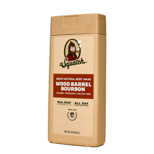 Dr. Squatch® Natural Body Wash Wood Barrel Bourbon Scent Notes of Spice & Oak + Sulfate Free Perspective: left