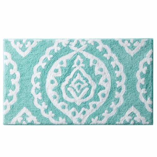 Kate Aurora 100% Cottoned Non Slip Bath Rug - 20 in. W x 32 in. L - Aqua Perspective: left