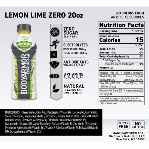 BODYARMOR® Lemon Lime Zero Sugar Sports Drink Bottles Perspective: left