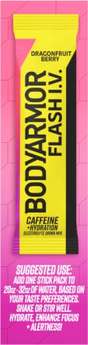BODYARMOR Flash IV Dragonfruit Berry Caffeinated Zero Sugar Drink Mix Packets Perspective: left