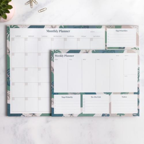Rileys & Co Undated Weekly Planner, 11.0 x 8.3 in, Floral Print, Tearsheet Perspective: left