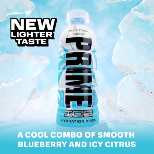 Prime Hydration Ice Blue Chill Sports Drink Bottle Perspective: left