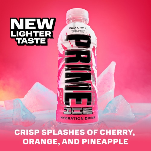 Prime Ice Hydration Red Chill Sports Drink Bottle Perspective: left