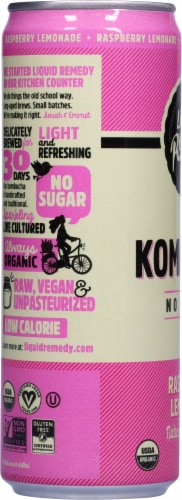 Liquid Remedy Organic No Sugar Raspberry Lemonade Kombucha Drink Can Perspective: left