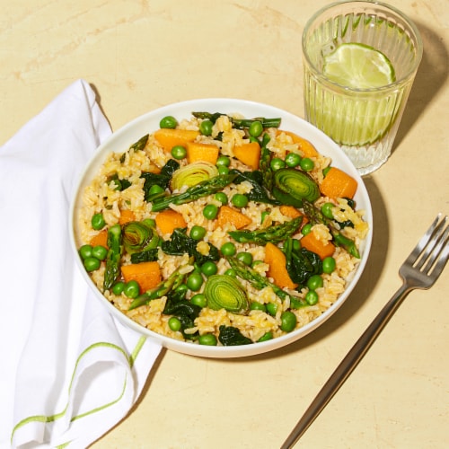 Daily Harvest Herbed Squash and Asparagus Risotto Harvest Bowl Perspective: left
