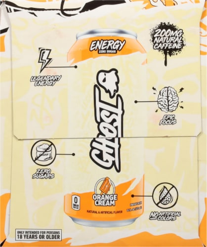 Ghost Zero Sugar Orange Cream Energy Drink Multipack Cans Perspective: left