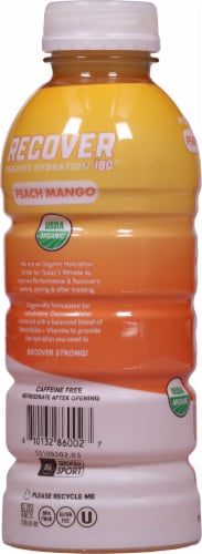 Recover® Peach Mango Organic Hydration Bottled Water Perspective: left