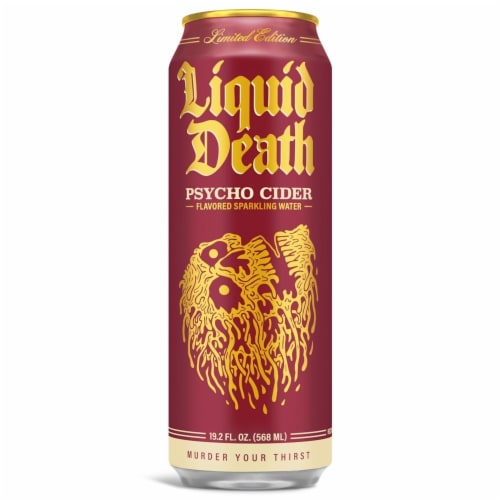 Liquid Death Sparkling Water Psycho Cider King Size Cans Perspective: left