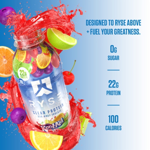 RYSE® Clear Protein Sugar-Free Kool-Aid Tropical Punch Flavored Protein Drink Perspective: left