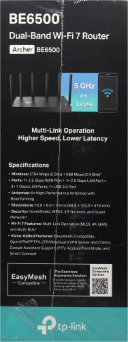 TP Link Archer BE6500 Dual-Band Wi-Fi 7 Router Perspective: left