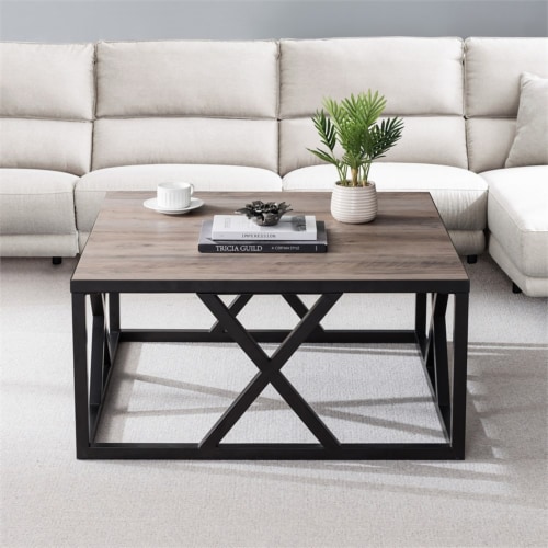 Henn Hart Traditional Square Geometric Metal Coffee Table with