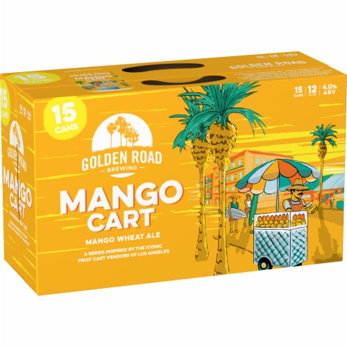 Golden Road Brewing Mango Cart Wheat Ale Craft Beer Perspective: left