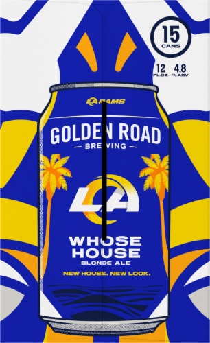 Golden Road® Brewing LA Rams Whose House Blonde Ale Beer Perspective: left