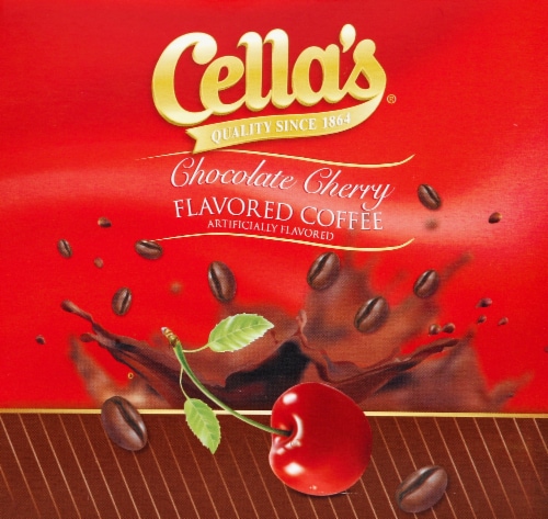 Cella’s® Chocolate Cherry Flavored Single Serve Coffee Cups Perspective: left