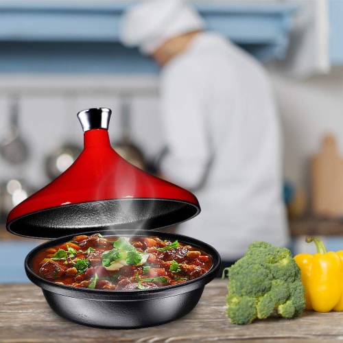 Bruntmor 4-Quart Tagine All Clad Tagines Pots With Red Diffuser Perspective: left