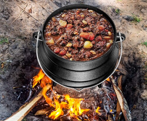 Bruntmor 8 Quarts Pre-Seasoned Cauldron Cast Iron Potjie Pot Perspective: left