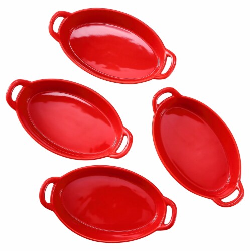 Bruntmor 8 x5  Red Oval Ceramic Deep Dish Pie Pan Set of 4 Perspective: left
