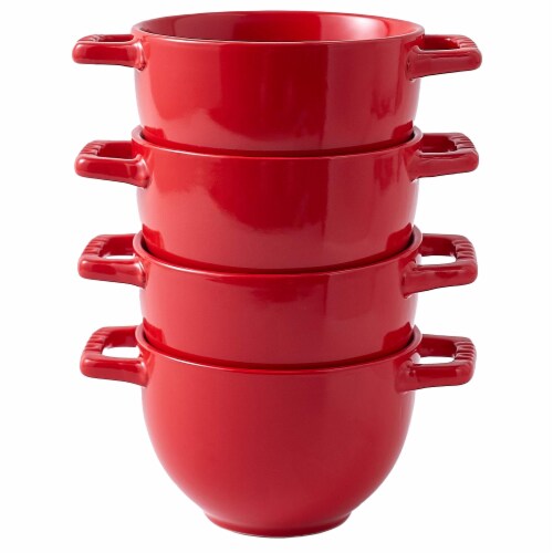Bruntmor Red 24 Oz x 4 Soup Mug Set - French Onion Soup Cups Perspective: left