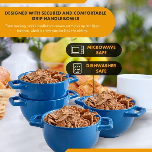 Bruntmor Blue 24 Oz x 4 French Onion Soup Crocks with Handles Perspective: left