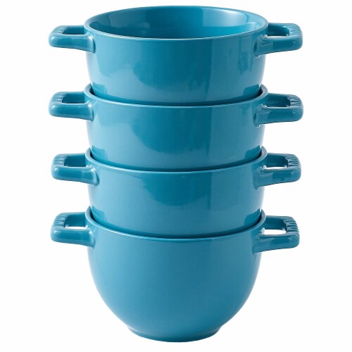 Bruntmor 24 Oz x 4 Soup Mug, Teal - French Onion Soup Crocks with Handles Perspective: left