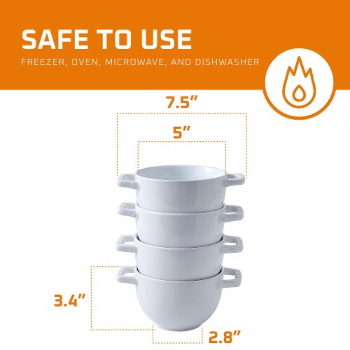 Bruntmor 24 Oz x 4 Soup Mugs White - French Onion Soup Bowls W/ Handles & Lids Perspective: left