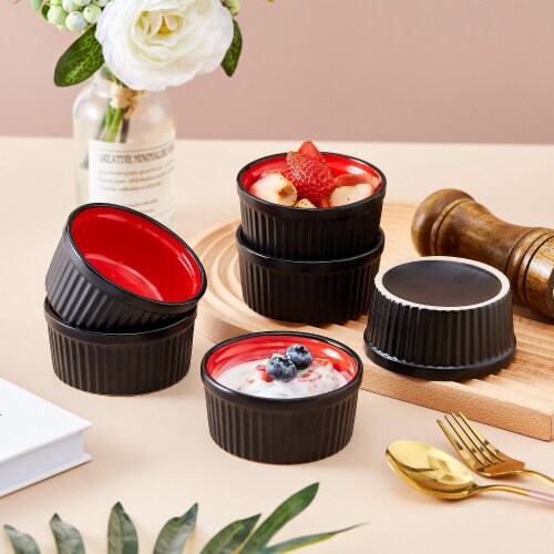Bruntmor Black & Red 4 Oz Ramekin Set (6) - Perfect for Baking, Serving & More! Perspective: left