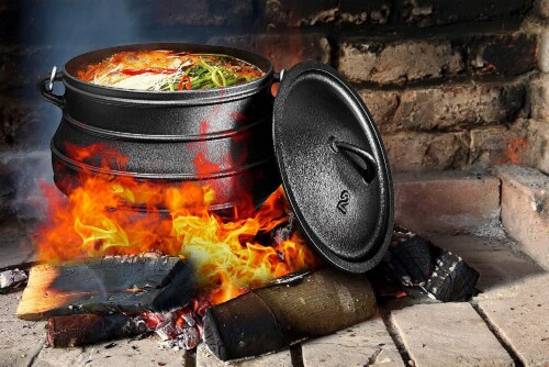 Bruntmor 10 Quarts Pre-Seasoned Cauldron Cast Iron Potjie Pot Perspective: left